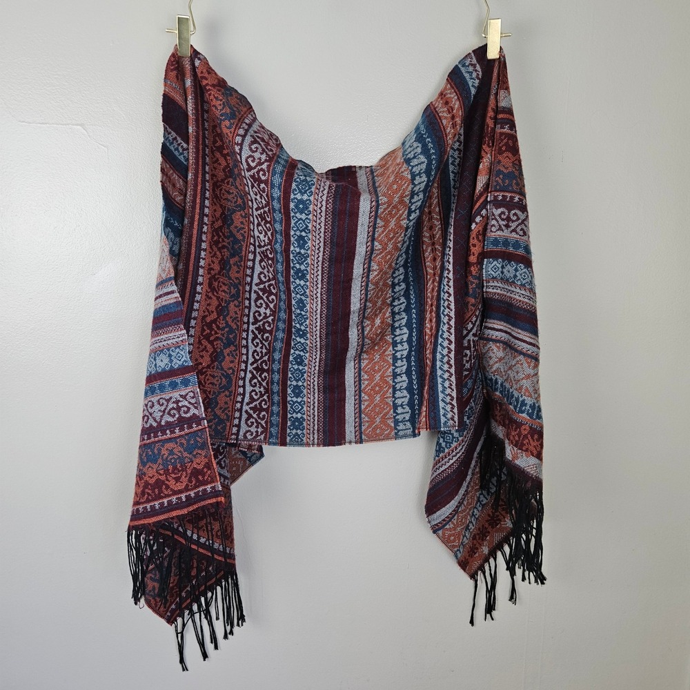 Sacred Threads Woven Boho Tribal Scarf Wrap Rust Teal Maroon - Picture 5 of 11